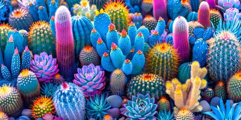 Vibrant cacti creating a unique and colorful abstract display nature background. Concept Nature Photography, Cactus Blooms, Abstract Background, Vibrant Colors, Unique Displays - obrazy, fototapety, plakaty