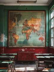 Classroom With Map on Wall
