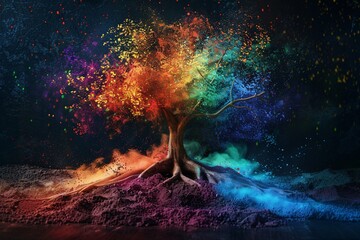 Colorful Tree Roots in a Rainbow-Colored World Generative AI - obrazy, fototapety, plakaty