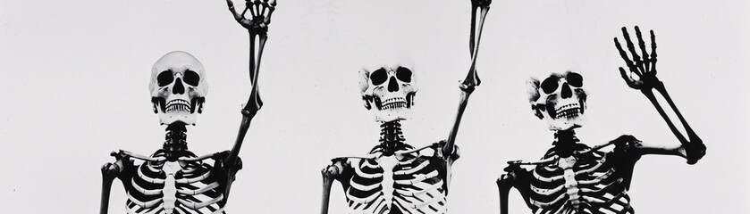 Skeleton Raising the Roof A Black and White Celebration of Life and Death Generative AI