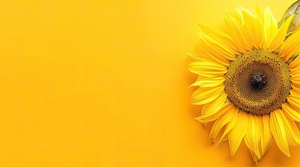 A full sunflower with rich yellow petals and a dark center presented on a matching vibrant yellow background to highlight its stunning features