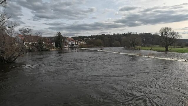 Naab river in Bavaria near Kallmuenz with flood