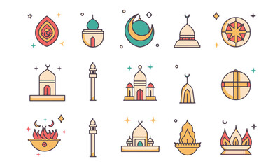 ramadan vector flat color icon bundle set for ramadan kareem event muslim new year