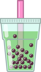 Bubble milk tea with tapioca pearls icon. Boba tea. Summer cold drink. 