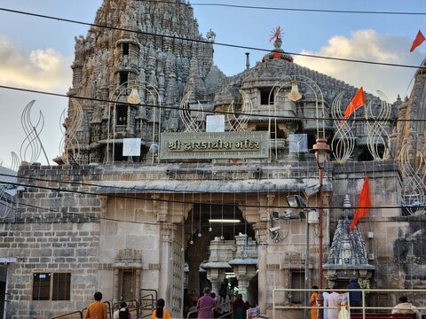 Dwarka, Gujarat India - Feb 20 2024: Shree Dwarkadhish Temple - one of the four dhams of India.