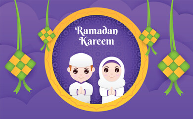 Obraz na płótnie Canvas Ramadhan background with illustration of Muslim couple
