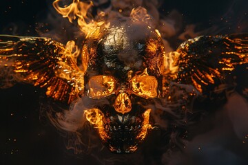 Golden Skull with Fire and Smoke A Monthly Event Inspired Artwork Generative AI
