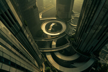 Futuristic world city with curved architecture.