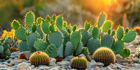 Thriving in arid deserts: Cacti exhibit resilience and adaptability to harsh conditions. Concept Desert Adaptations, Cacti Resilience, Arid Ecosystems, Survival Strategies, Drought Tolerance