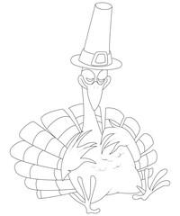 turkey Coloring page of for Thanksgiving Day greeting card. Freehand sketch drawing for adult coloring book with doodle . line draw line art 