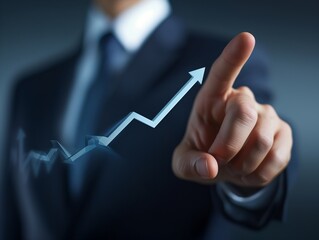 Businessperson presenting a digital graph indicating growth, symbolizing financial success and investment strategy.
