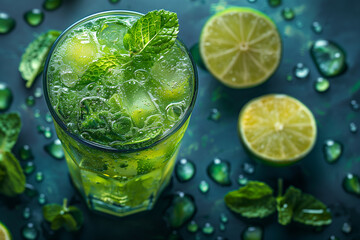 Refreshing Green Mojito Cocktail with Lime and Mint