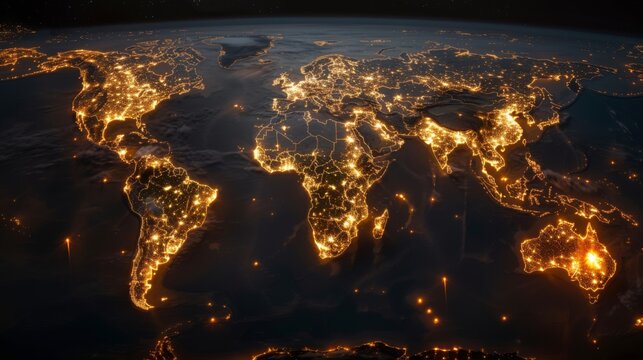 Global City Lights Depicting the World at Night from Orbit.