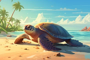 Poster a turtle on a beach © Constantin