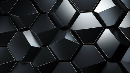 Mirror Finish Black Hexagonal Pattern for Modern Design Background.