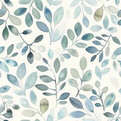Seamless Capri Blue Watercolor Leaves Pattern for Elegant Textiles.