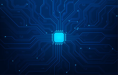 Motherboard technology circuit computer on blue background. cpu chip electronic processor pattern. vector illustration fantastic design