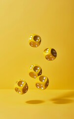 Falling yellow dices on yellow background