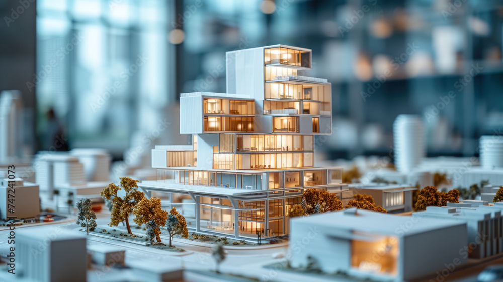 Poster miniature representation of a modern residential structure, exuding elegance with its clean lines an