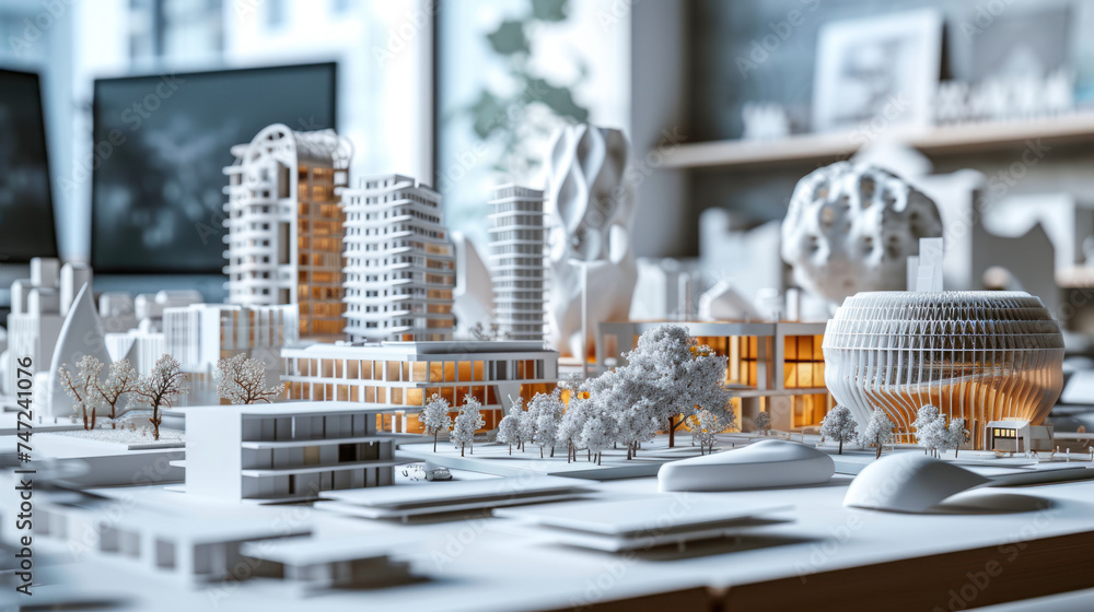Aufkleber precision-crafted architectural model presents a visionary urban development, highlighted by intrica