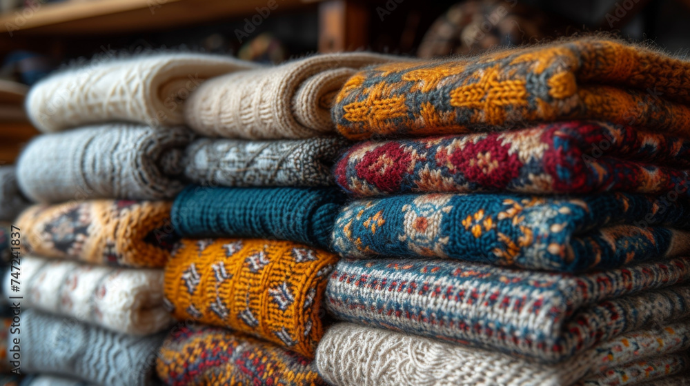 Poster closeup of intricate knitted patterns showcasing the texture of centuriesold textiles from different