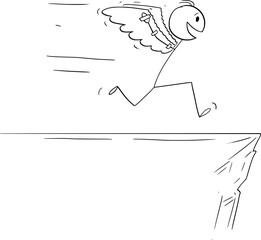 Person With Wings Wants to Fly, Vector Cartoon Stick Figure Illustration - 747241800