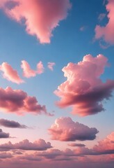 Pink clouds in a blue sky during sunset - obrazy, fototapety, plakaty