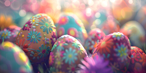 Radiant Easter Greeting Card: Vibrantly Decorated Design to Convey Joyful Wishes
 - obrazy, fototapety, plakaty