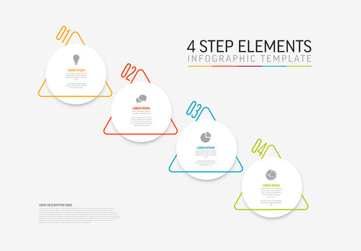 Five light diagonal infographic element steps with icon and thin color triangle border