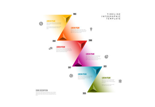 Infographic vertical timeline template with left and right triangle arrows on color gradient time line
