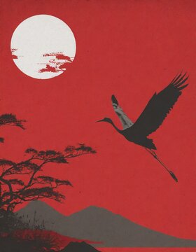 おめでたい鶴のイラスト背景（和風イメージ）