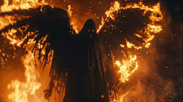 Halloween Night A Fiery Angel's Wings Generative AI