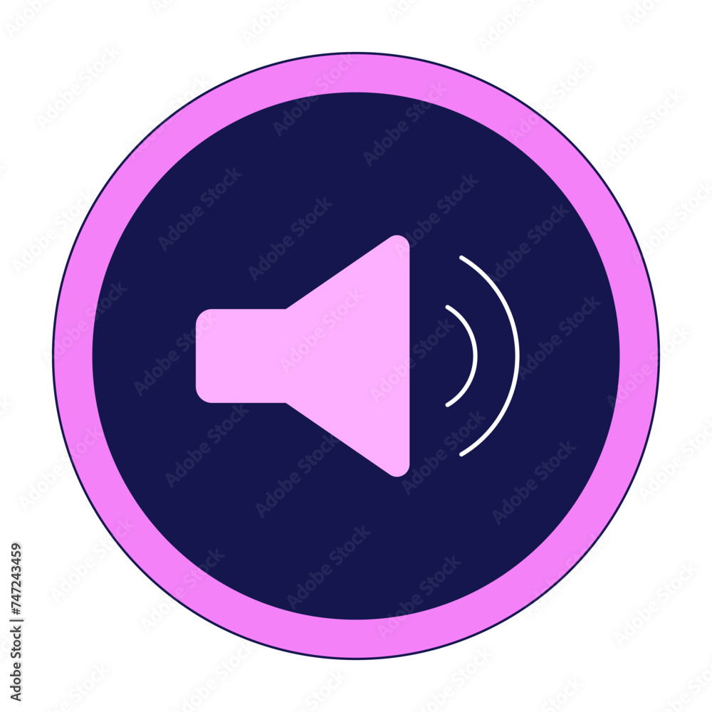 Poster push button audio 2d linear cartoon object. adjust sound control volume isolated line vector element