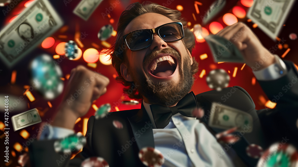 Wall mural a guy who just won million dollars on casino slots - Wall murals