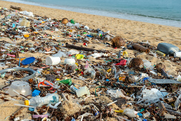 A beach littered with plastic