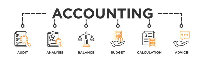 Accounting banner web icon illustration concept for business and finance with an icon of the audit, analysis, balance, budget, calculation, and advice