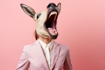 Retail Frustration: Store Manager with Pig Head Screaming - Concept of Anger and Stress in Fashion Retail Business
