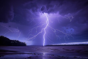Naklejka na ściany i meble Lightning Bolt Strikes Body of Water