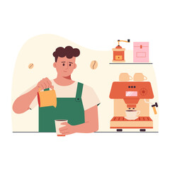 Coffee shop. Barista makes coffee. Cafe, small business