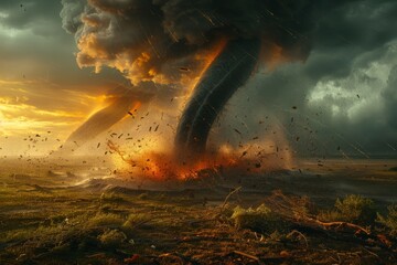 Massive Tornado Emerging From Field