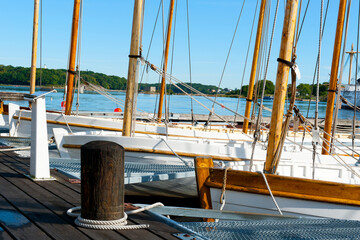 Close up of sailing boats in marina in Karlskrona, Sweden - 747246272