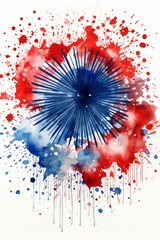 Abstract Patriotic Burst - Watercolor Interpretation of Independence Fireworks.
