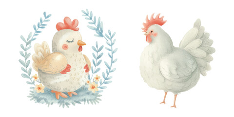 cute chicken soft watercolour vector illustration © Finkha