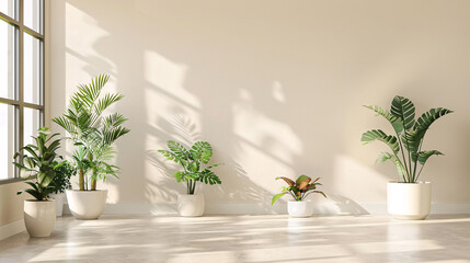 Row of Potted Plants on White Counter
