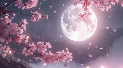 moon and cherry tree view