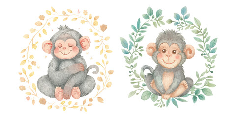 Obraz na płótnie Canvas cute chimpanzee soft watercolour vector illustration