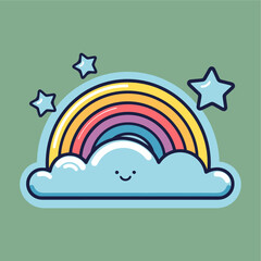 illustration rainbow with clouds vector icon 