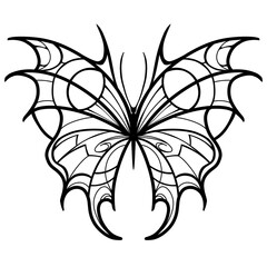 Set of elements Neo tribal tattoo butterfly shape modern acid graphic design clip art gothic flame emo goth 2000s Aesthetic style y2k wings ink black and white agressive line graphic ornamental doodle