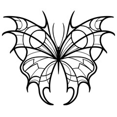Set of elements Neo tribal tattoo butterfly shape modern acid graphic design clip art gothic flame emo goth 2000s Aesthetic style y2k wings ink black and white agressive line graphic ornamental doodle