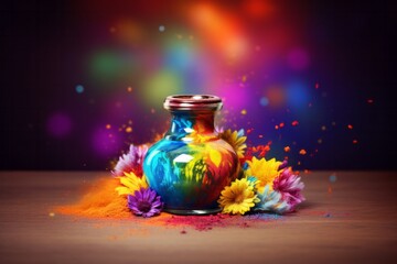 Openwork bowls with colored powder for the Holi holiday in India on a bright blurred background
 - obrazy, fototapety, plakaty